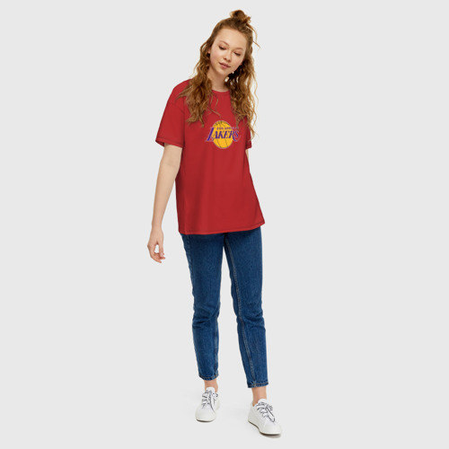 Женская футболка хлопок Oversize с принтом Лос-Анджелес Лейкерс NBA, вид сбоку #3