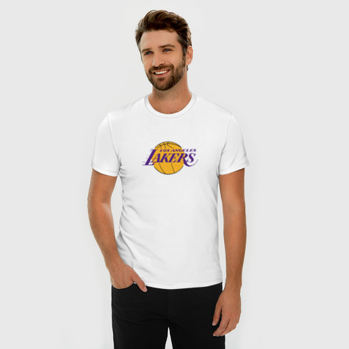 Мужская футболка хлопок Slim с принтом Лос-Анджелес Лейкерс NBA, фото на моделе #1