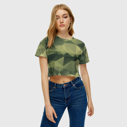 Женская футболка Crop-top 3D 3д полигоны - камуфляж, цвет 3D печать - фото 4