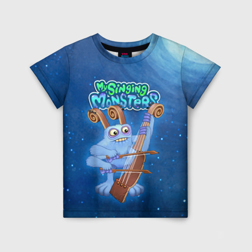 Детская футболка с принтом My singing monsters Смычорог Bowgart, вид спереди №1