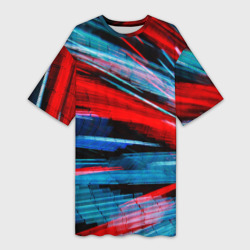 Платье-футболка 3D Неоновые прерывающиеся линии - Красный и голубой