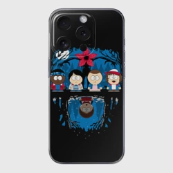 Чехол для iPhone 15 Pro силиконовый с защитой камеры Stranger Things South Park