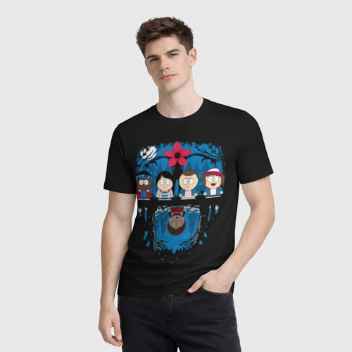 Мужская футболка 3D с принтом Stranger Things South Park, фото на моделе #1