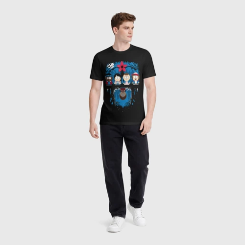 Мужская футболка 3D с принтом Stranger Things South Park, вид сбоку #3