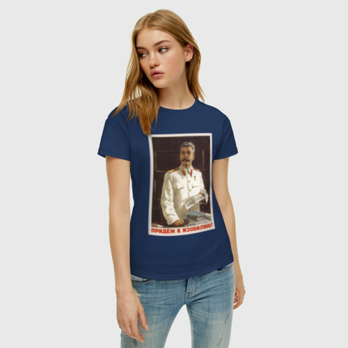 Женская футболка хлопок Сталин оптимист, цвет темно-синий - фото 3