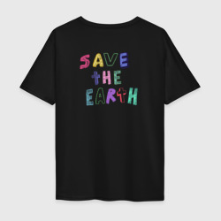 Мужская футболка хлопок Oversize Save the earth дизайн карадашом с маленькой планетой