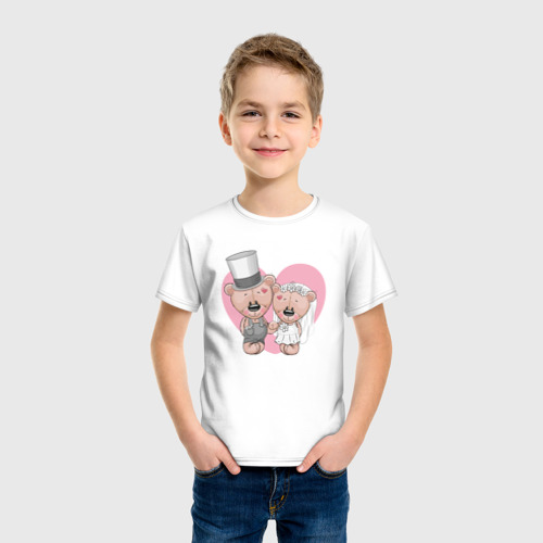 Детская футболка хлопок Молодожены медвежата, цвет белый - фото 3
