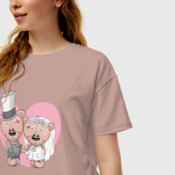 Женская футболка хлопок Oversize Молодожены медвежата - фото 2