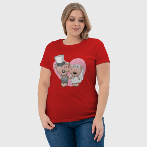 Женская футболка хлопок Молодожены медвежата, цвет красный - фото 6