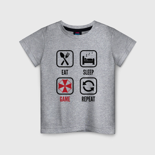 Детская футболка хлопок с принтом Eat / Sleep / Resident Evil / Repeat, вид спереди #2