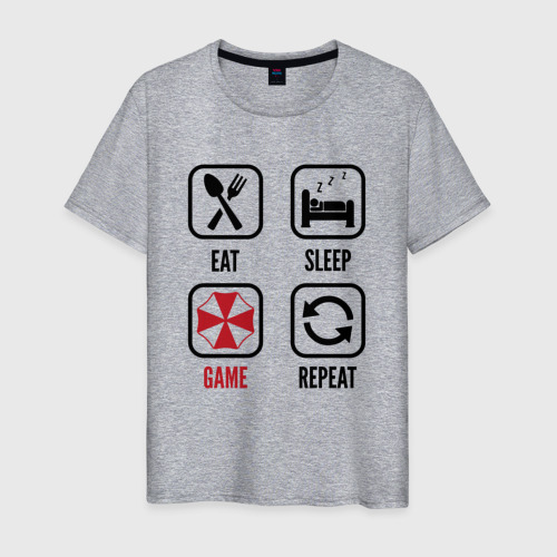 Мужская футболка хлопок с принтом Eat / Sleep / Resident Evil / Repeat, вид спереди #2