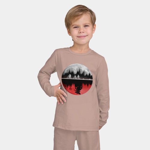 Детская пижама с лонгсливом хлопок с принтом Stranger Things Moon, фото на моделе #1