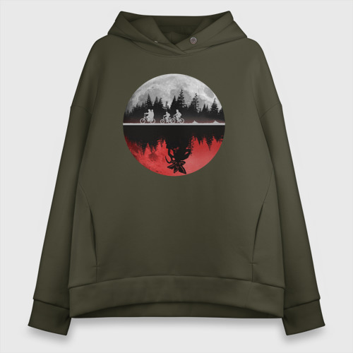 Женское худи Oversize хлопок Stranger Things Moon, цвет хаки