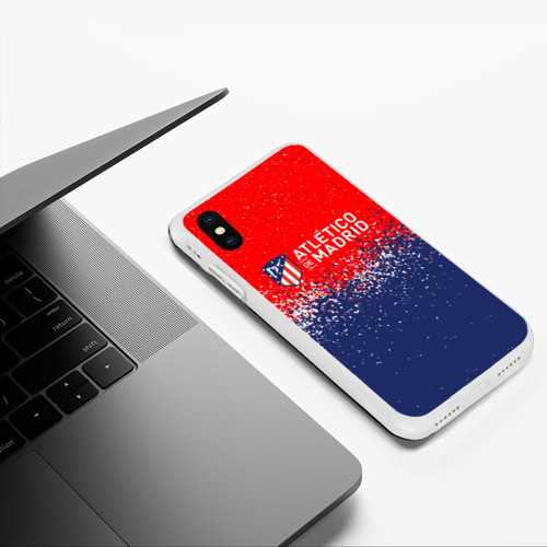 Чехол для iPhone XS Max матовый Atletico Madrid Атлетико Мадрид брызги красок, цвет белый - фото 5