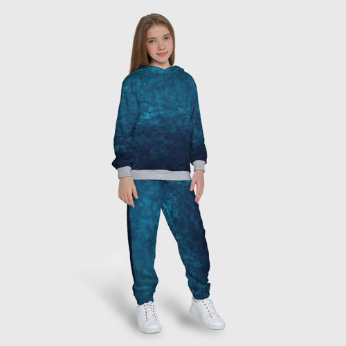 Детский костюм с толстовкой с принтом Синий абстрактный мраморный узор, вид сбоку #3