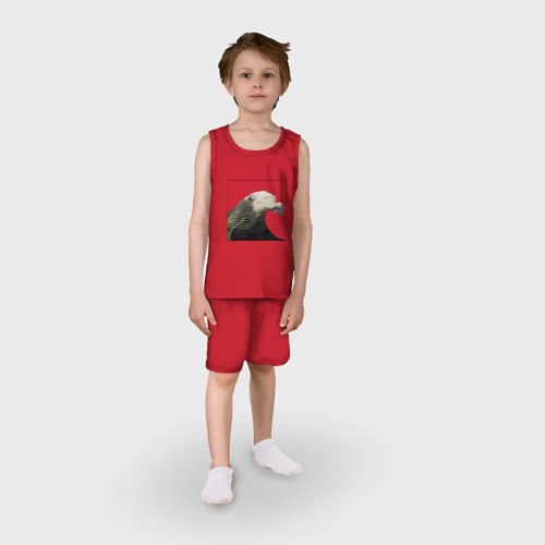Детская пижама с шортами хлопок Большая Волна Хокусай Узор, цвет красный - фото 3