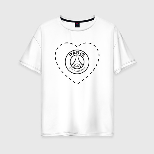 Женская футболка хлопок Oversize Лого PSG в сердечке, цвет белый