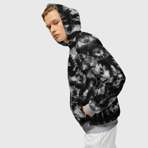 Мужская толстовка 3D на молнии с принтом Черно-белый абстрактный камуфляж, вид сбоку #3