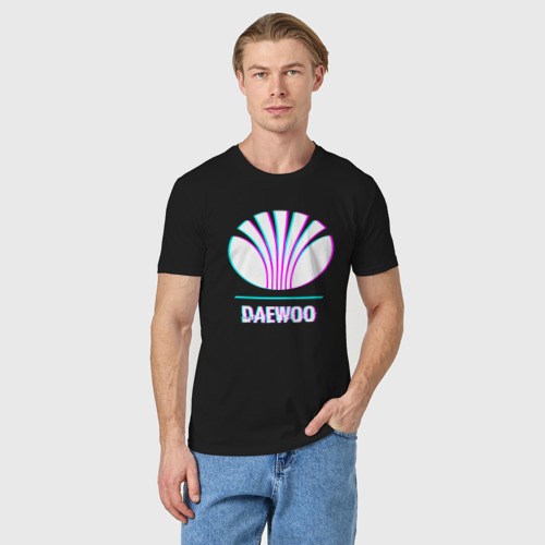 Мужская футболка хлопок Значок Daewoo в стиле Glitch, цвет черный - фото 3