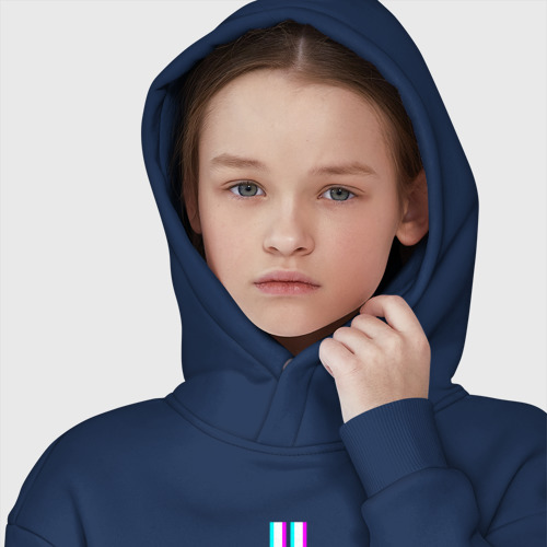 Детское худи Oversize хлопок Portal в стиле Glitch Баги Графики, цвет темно-синий - фото 6