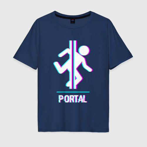Мужская футболка хлопок Oversize Portal в стиле Glitch Баги Графики, цвет темно-синий
