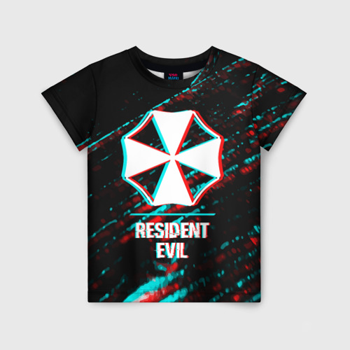 Детская футболка 3D с принтом Resident Evil в стиле Glitch Баги Графики на темном фоне, вид спереди #2