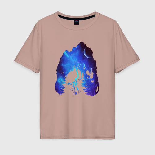 Мужская футболка хлопок Oversize Череп Тираннозавра Космос, цвет пыльно-розовый