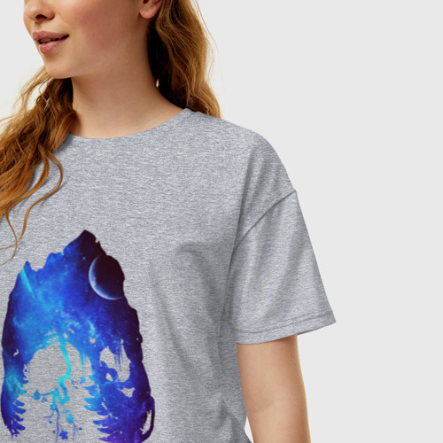 Женская футболка хлопок Oversize с принтом Череп Тираннозавра Космос, фото на моделе #1