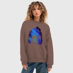 Женский свитшот oversize без начеса хлопок Череп Тираннозавра Космос - фото 2