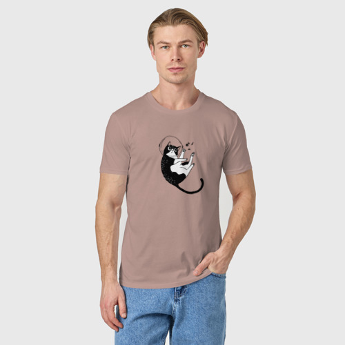 Мужская футболка хлопок Космо-кот и рыбки, цвет пыльно-розовый - фото 3