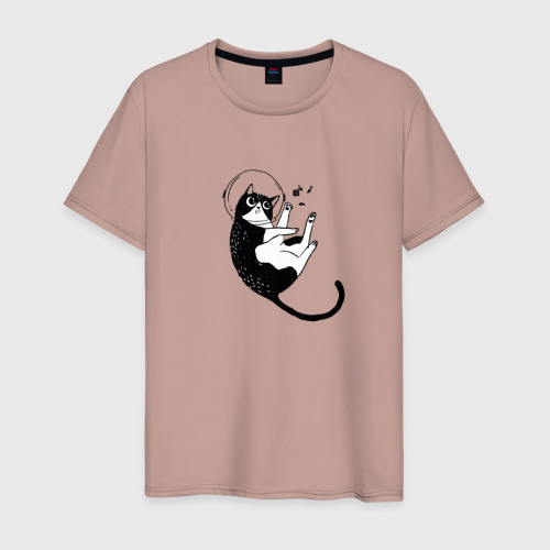 Мужская футболка хлопок Космо-кот и рыбки, цвет пыльно-розовый