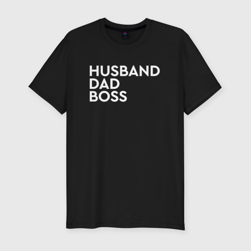 Мужская футболка хлопок Slim Husband, dad, boss, цвет черный