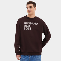 Мужской свитшот oversize без начеса хлопок Husband, dad, boss - фото 2