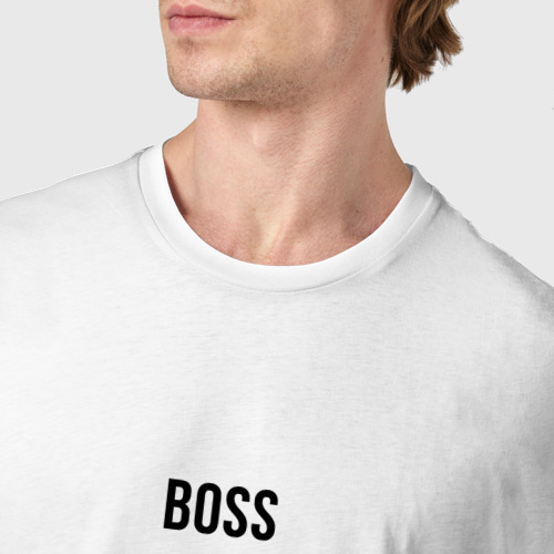 Мужская футболка хлопок Boss Black Text, цвет белый - фото 6