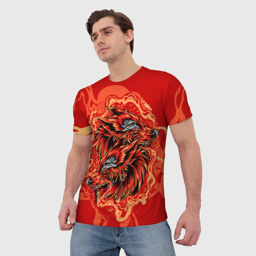 Мужская футболка 3D Огненные лисы, цвет 3D печать - фото 3
