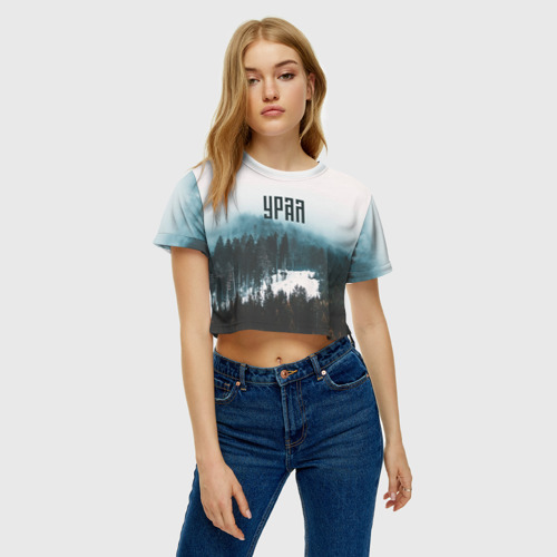 Женская футболка Crop-top 3D Уральские леса, цвет 3D печать - фото 3