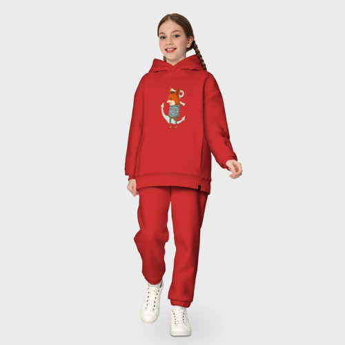 Детский костюм хлопок Oversize Лис-моряк с якорем, цвет красный - фото 5