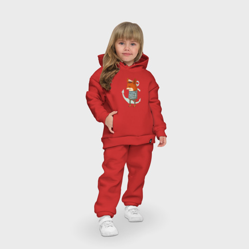 Детский костюм хлопок Oversize Лис-моряк с якорем, цвет красный - фото 7
