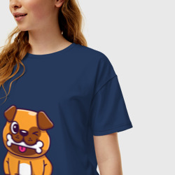 Женская футболка хлопок Oversize Пёсик с косточкой - фото 2