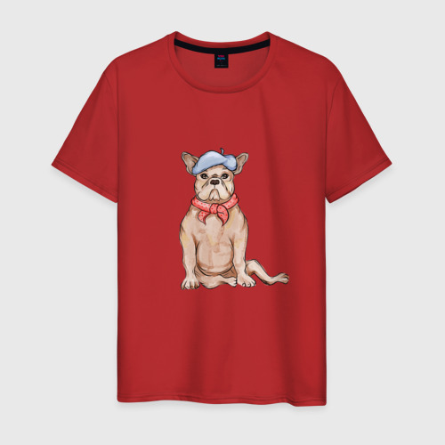 Мужская футболка хлопок с принтом Собака сидит, вид спереди #2