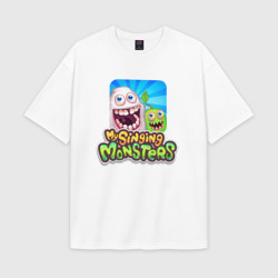Женская футболка Oversize хлопок texturе My singing monsters мамунт и зерномех
