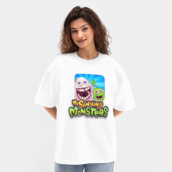 Женская футболка Oversize хлопок texturе My singing monsters мамунт и зерномех - фото 2