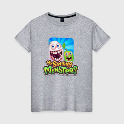 Женская футболка хлопок My singing monsters мамунт и зерномех