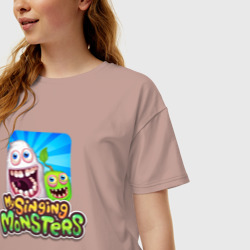 Женская футболка хлопок Oversize My singing monsters мамунт и зерномех - фото 2