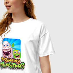 Женская футболка хлопок Oversize My singing monsters мамунт и зерномех - фото 2