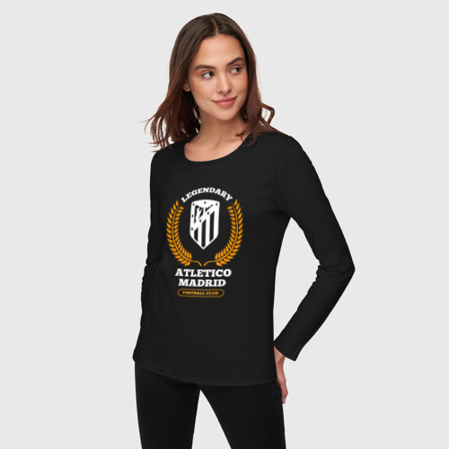 Женский лонгслив хлопок Лого Atletico Madrid и надпись Legendary Football Club, цвет черный - фото 3
