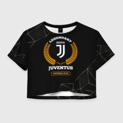 Женская футболка Crop-top 3D Лого Juventus и надпись Legendary Football Club на темном фоне