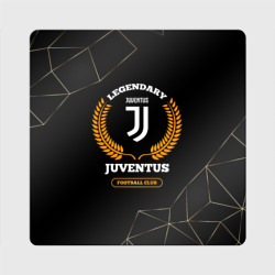 Магнит виниловый Квадрат Лого Juventus и надпись Legendary Football Club на темном фоне