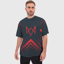 Мужская футболка oversize 3D Красный Символ Watch Dogs на темном фоне со стрелками - фото 2