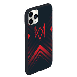 Чехол для iPhone 11 Pro Max матовый Красный Символ Watch Dogs на темном фоне со стрелками - фото 2